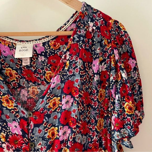 Knox Rose Multi-Colored Floral High-Low Maxi Dress Button Front Ruffe Size 2X - Picture 2 of 16